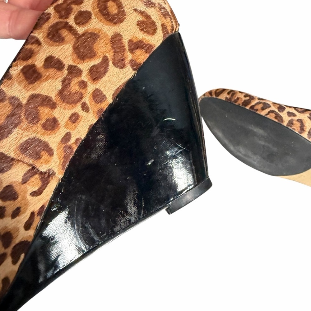 Cole Haan Leopard Print Calf Hair Black Patent Wedge Heels Size 8 - Picture 12 of 16